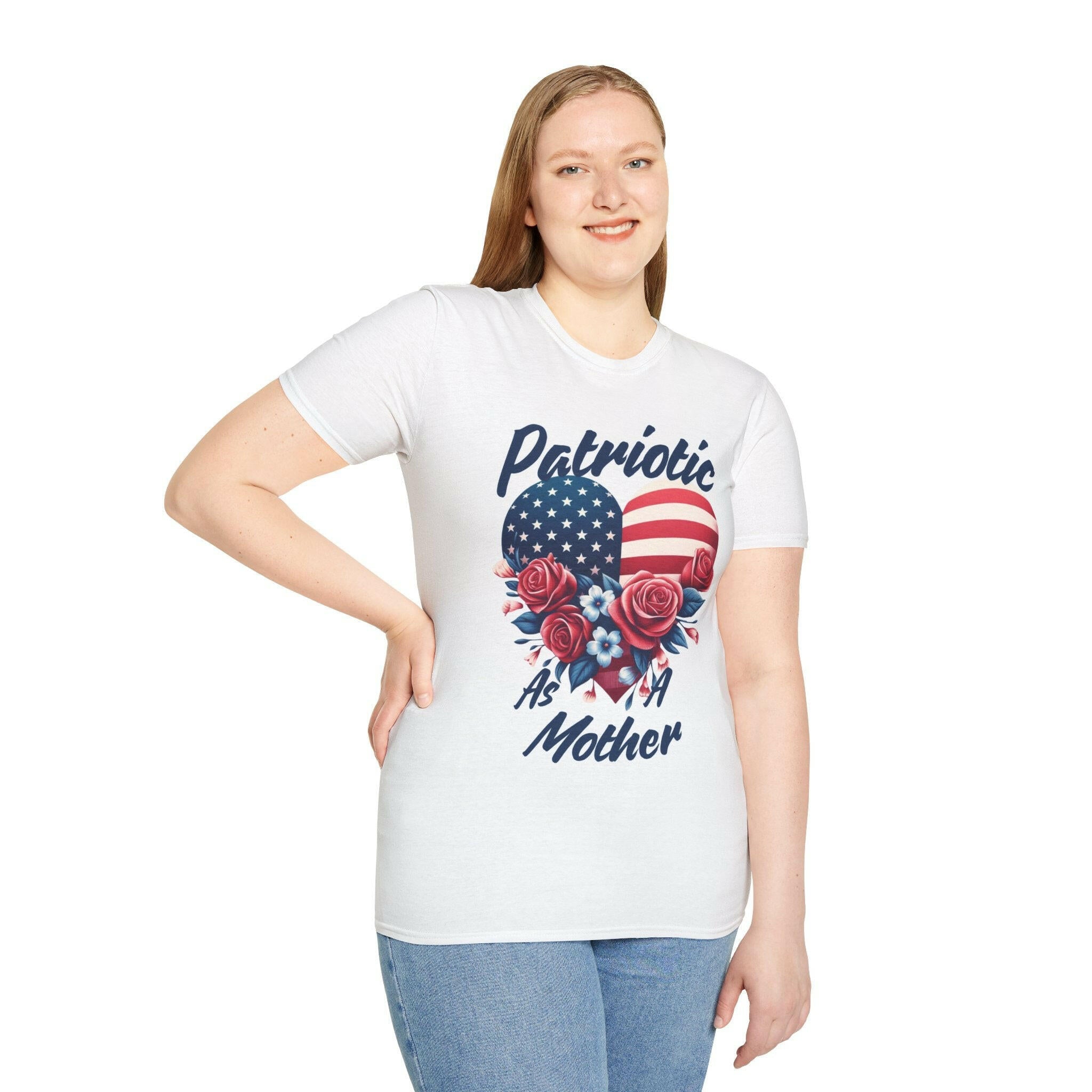 Patriotic As a Mother with American Flag Heart - Softstyle T-Shirt.