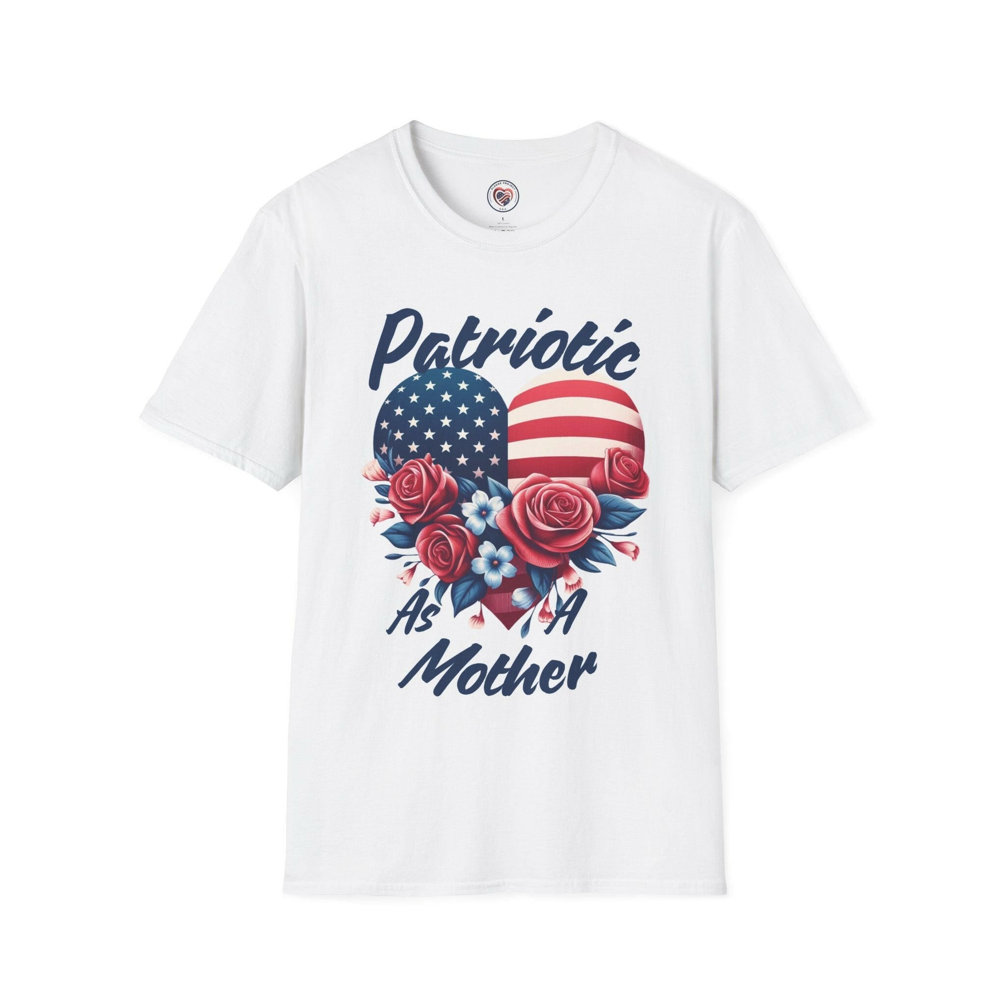 Patriotic As a Mother with American Flag Heart - Softstyle T-Shirt.