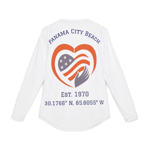 Panama City Beach Vintage Red, White & Blue Hand Over Heart Logo UV Protection Long-Sleeve Tee – American Boardwalk Collection