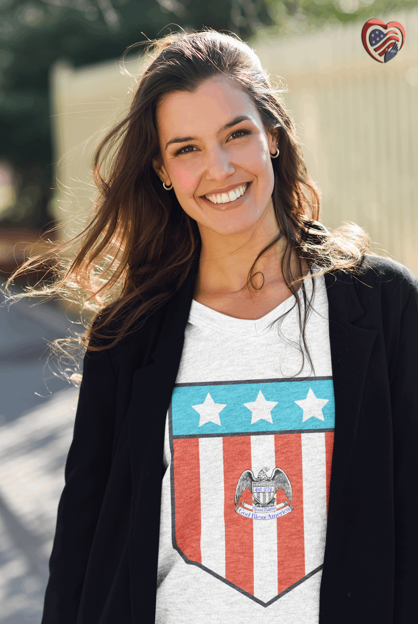 Large Patriotic Shield - Women's V-Neck Tee - Pledge Project