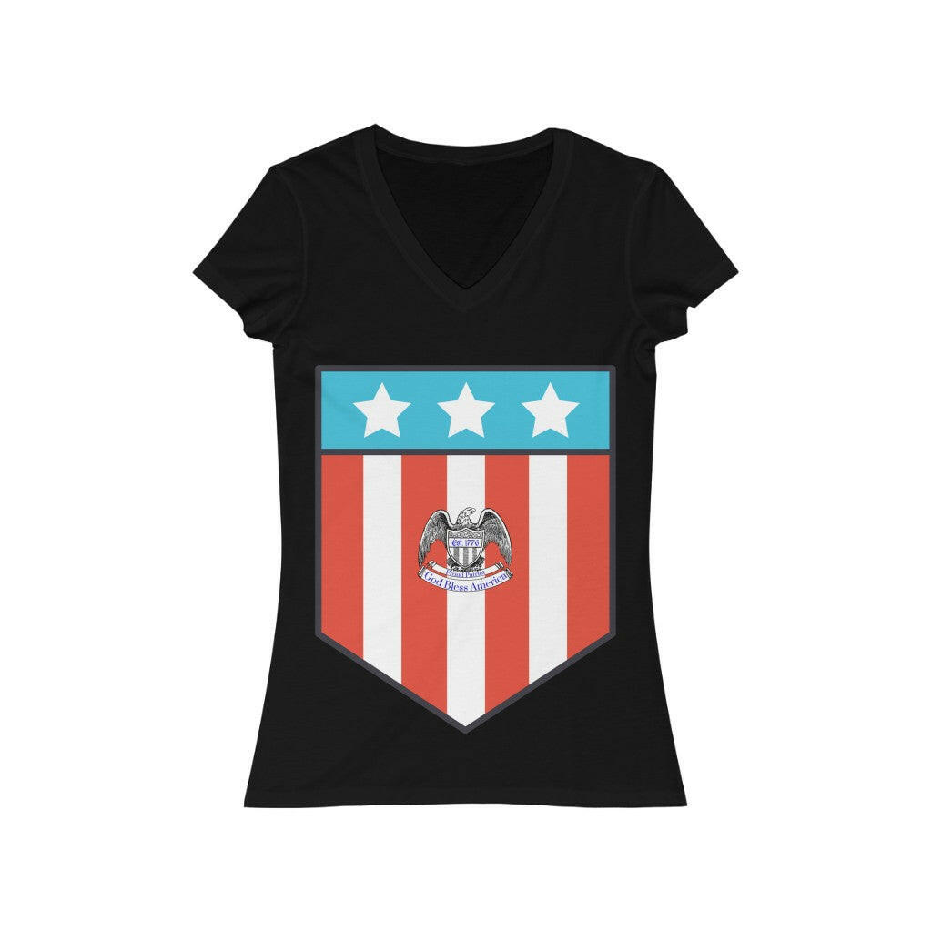 Large Patriotic Shield - Women's V-Neck Tee - Pledge Project