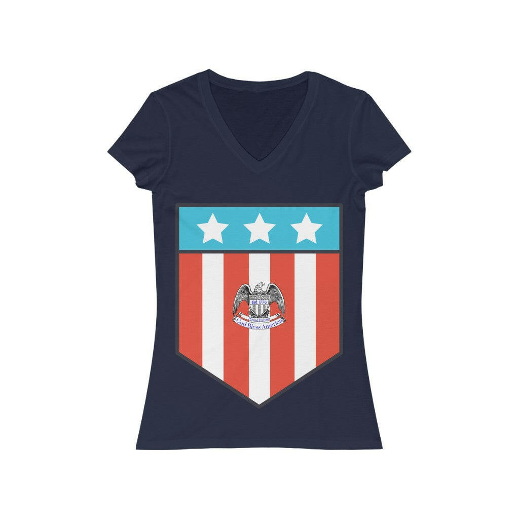 Large Patriotic Shield - Women's V-Neck Tee - Pledge Project