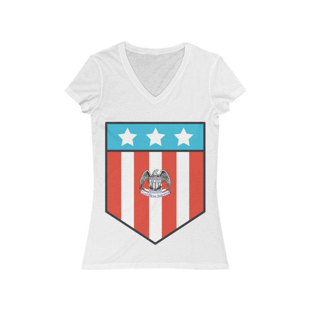 Large Patriotic Shield - Women's V-Neck Tee - Pledge Project